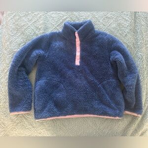Crewcuts Girls Blue Plush Soft Cozy Fleece Quarter Snap Pullover M 8-9